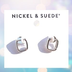 Nickel & Suede Silver Geometric Hoop Stud Earrings